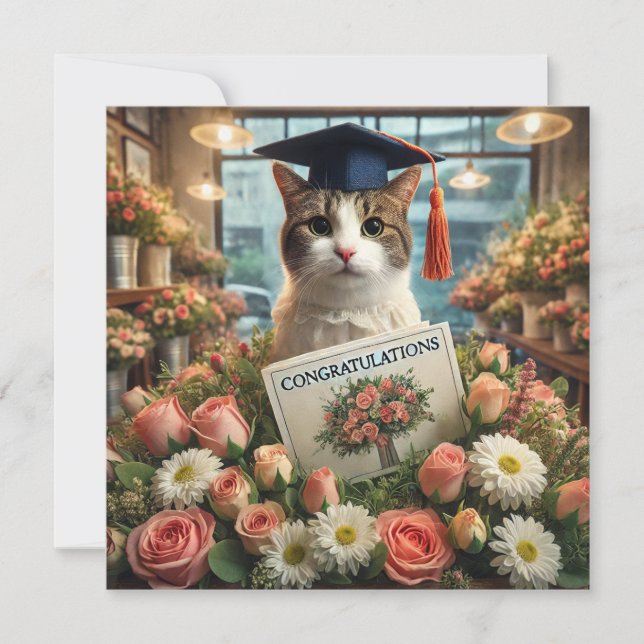 Katt med blomma med Grattis (Framsida)