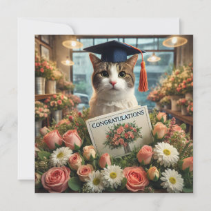 Katt med blomma med Grattis