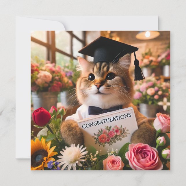 Katt med blomma med Grattis (Framsida)