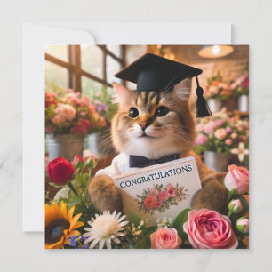 Katt med blomma med Grattis