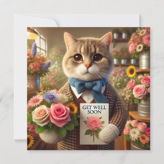 Katt med blomma med Skaffa ett bra snart kort (Framsida)