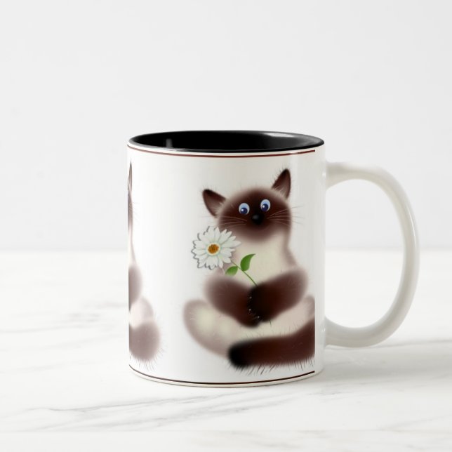 Katt med blomma Två-Tonad mugg (Höger)