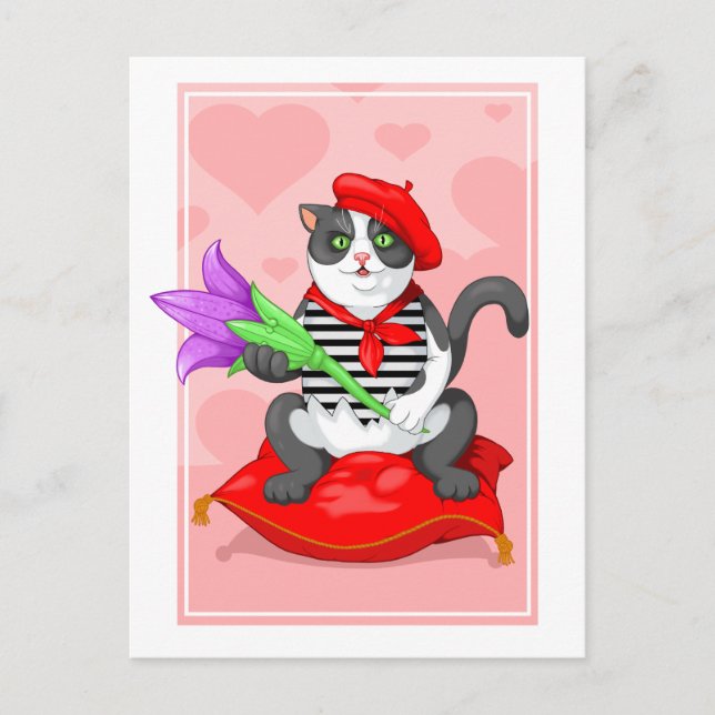 katt med blomma vykort (Framsida)