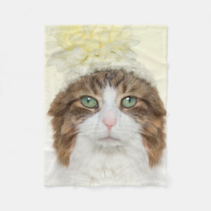 Katt med blommahatten fleecefilt