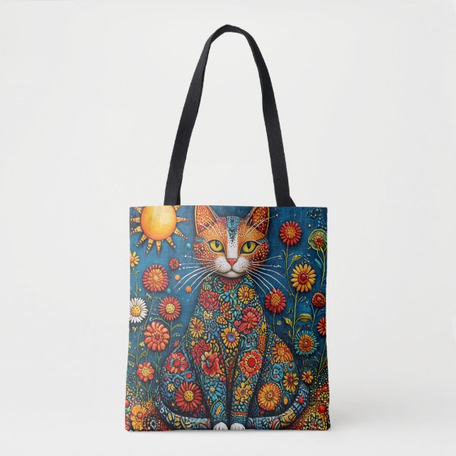 Katt med blommig kropp omgiven av blommor tygkasse (Framsida)