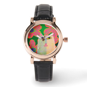 Katt med blommor Abstrakt Wearable Art Armbandsur