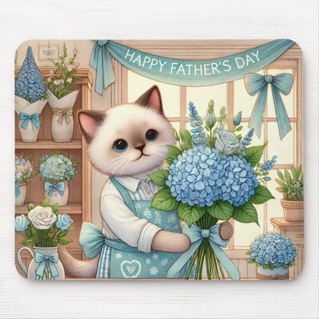 Katt med blommor för Fars dag Gift Musmatta (Framsidan)