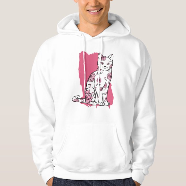 Katt med blommor hoodie (Framsida)