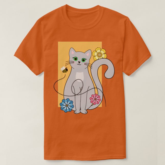 Katt med blommor och bi t shirt (Design framsida)