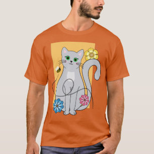 Katt med blommor och bi t shirt