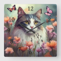 Katt med blommor och fjärilar AI Cat 701