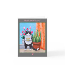 Katt med blommor och kaffe Cute Cat Mors dag