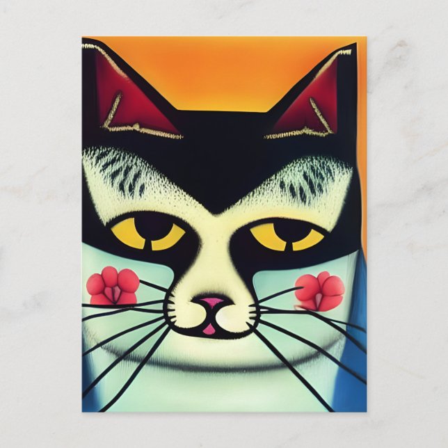 Katt med blommor på Cheeks Collage Vykort (Framsida)