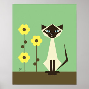 Katt med blommor poster
