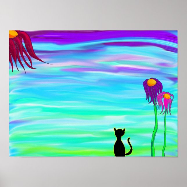 Katt med blommor poster (Framsidan)