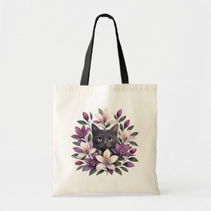 Katt med blommor tygkasse