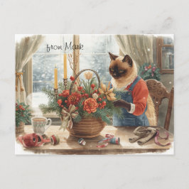 Katt med blommor Vinter julkollektion Helg Vykort
