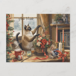 Katt med blommor Vinter julkollektion Helg Vykort