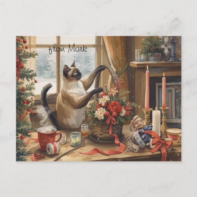 Katt med blommor  Vinter julkollektion Helg Vykort (Framsida)