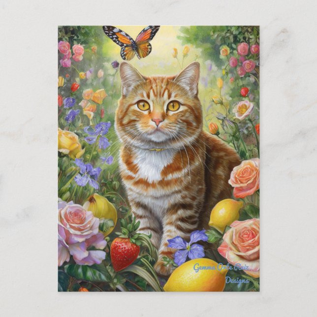 Katt med blommor vykort (Framsida)