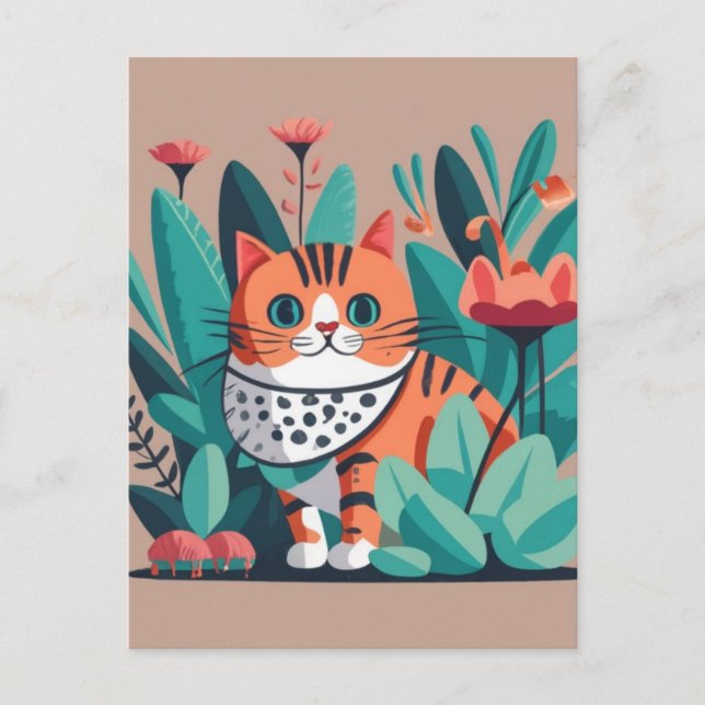 Katt med blommor vykort (Framsida)