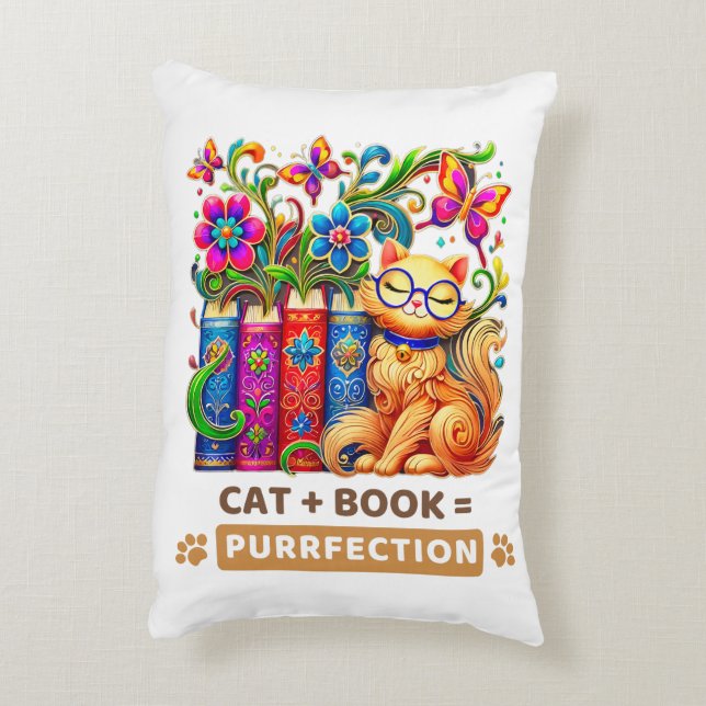 Katt med Bokar och fjärilar Prydnadskudde (Baksidan(Vertikal))
