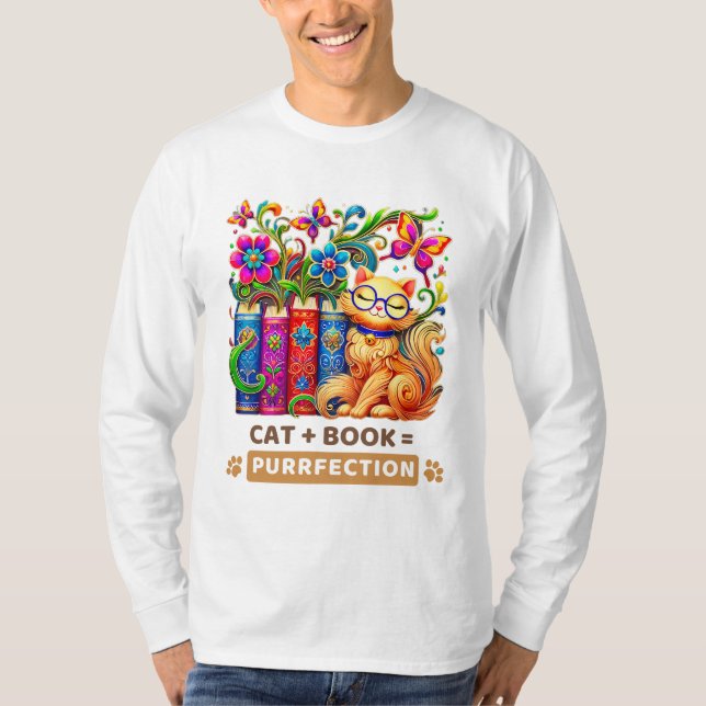 Katt med Bokar och fjärilar T Shirt (Framsida)