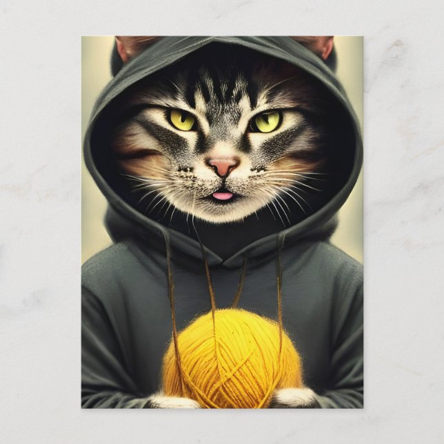 Katt med Boll av garn Vykort (Framsida)