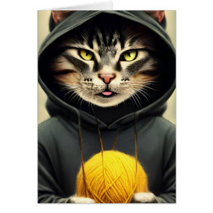 Katt med Boll i Tillfällen av garn Hälsningskort