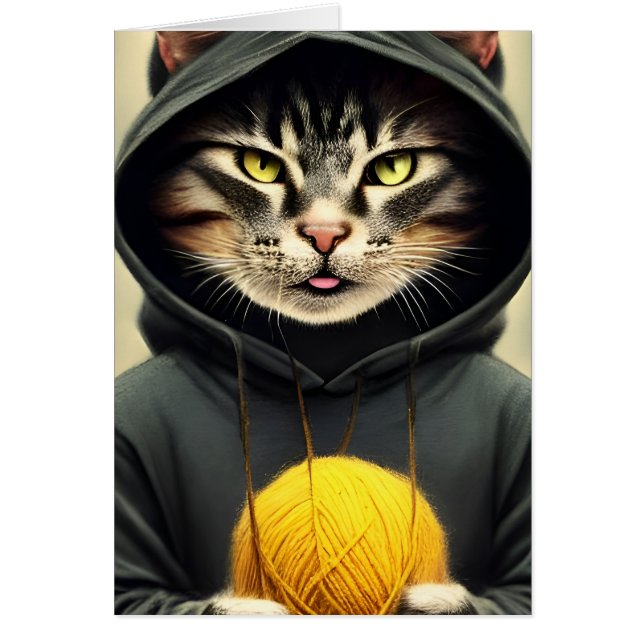 Katt med Boll i Tillfällen av garn Hälsningskort (Framsidan)