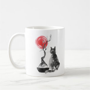 Katt med Bonsai- och Buddha-citat Kaffemugg