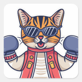 Katt med Boxinghandskar Fyrkantigt Klistermärke