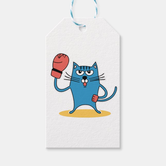 Katt med Boxinghandskar Presentetikett (Framsidan)