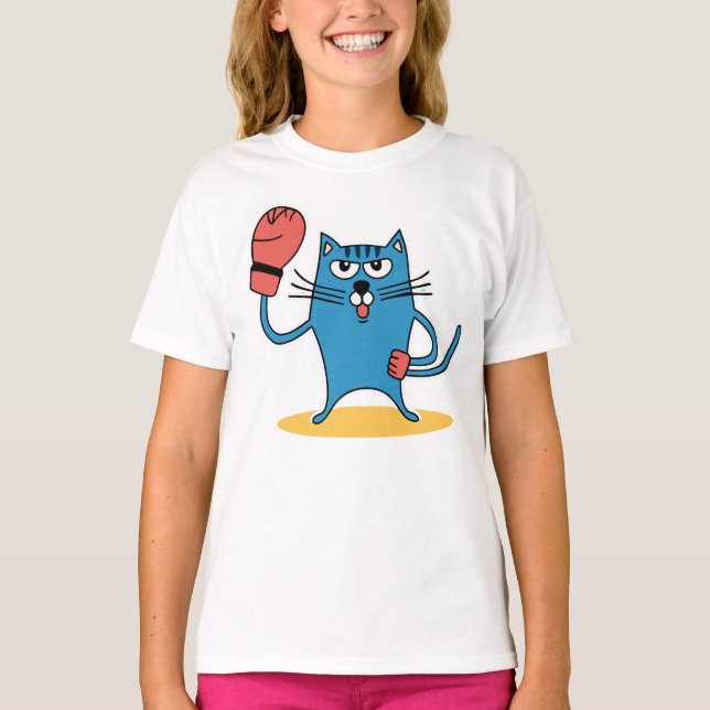 Katt med Boxinghandskar T Shirt (Framsida)