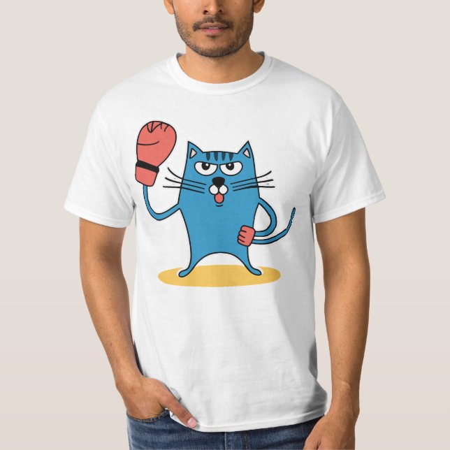 Katt med Boxinghandskar T Shirt (Framsida)