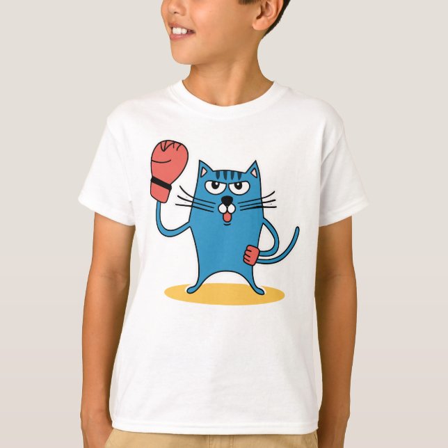 Katt med Boxinghandskar T Shirt (Framsida)