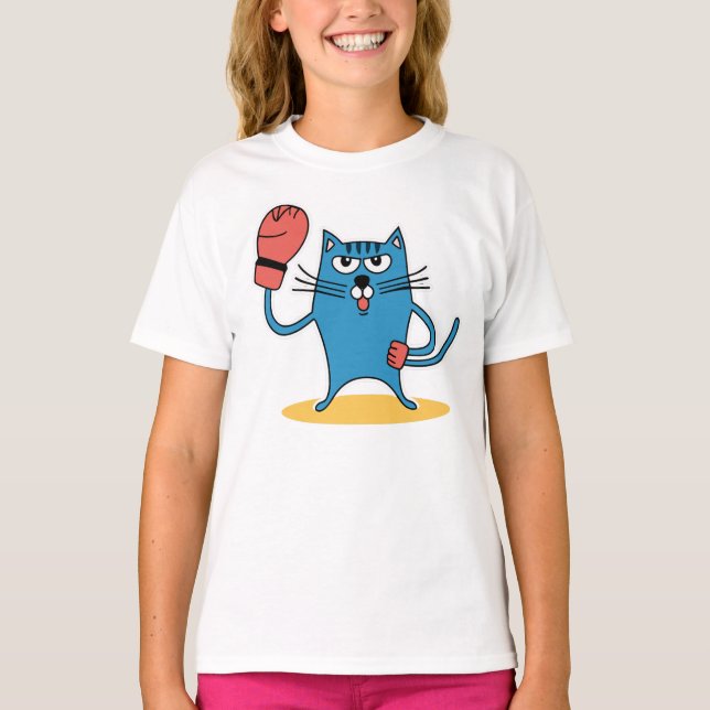 Katt med Boxinghandskar T Shirt (Framsida)