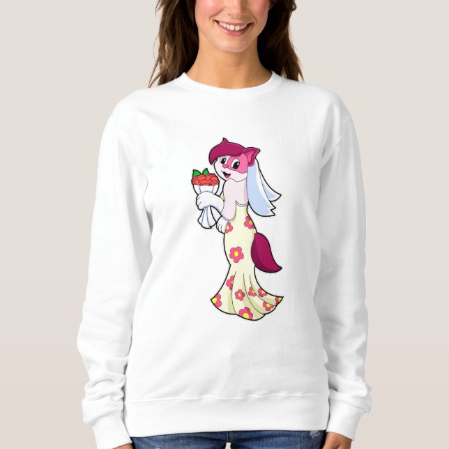 Katt med bröllopsklänning & bukett blommor t shirt (Framsida)