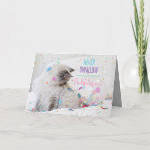 Katt med Bubblegum Bubble Grattis på födelsedagen Kort
