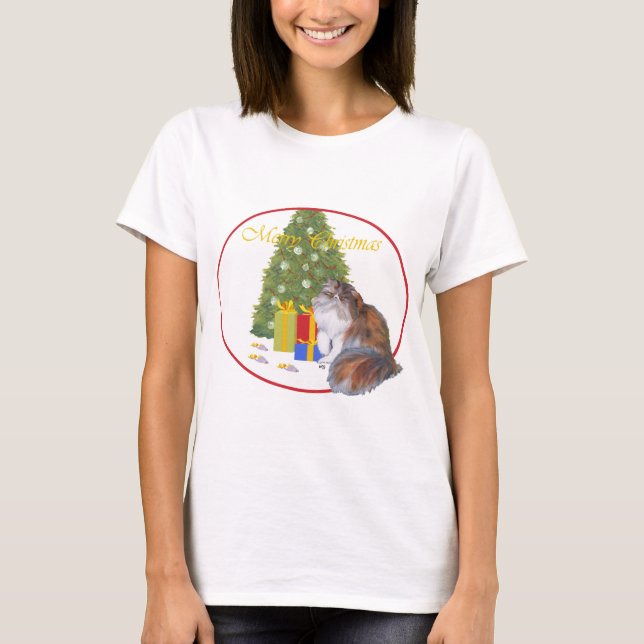 Katt med calicofärger perserkat jul t-shirt (Framsida)