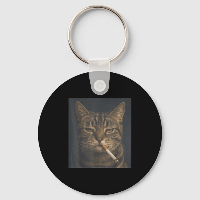 Katt med Cigarette Sarcastic MemSmoking Ca Nyckelring (Framsida)