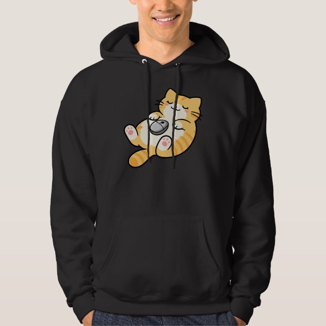 Katt med datormus hoodie (Framsida)