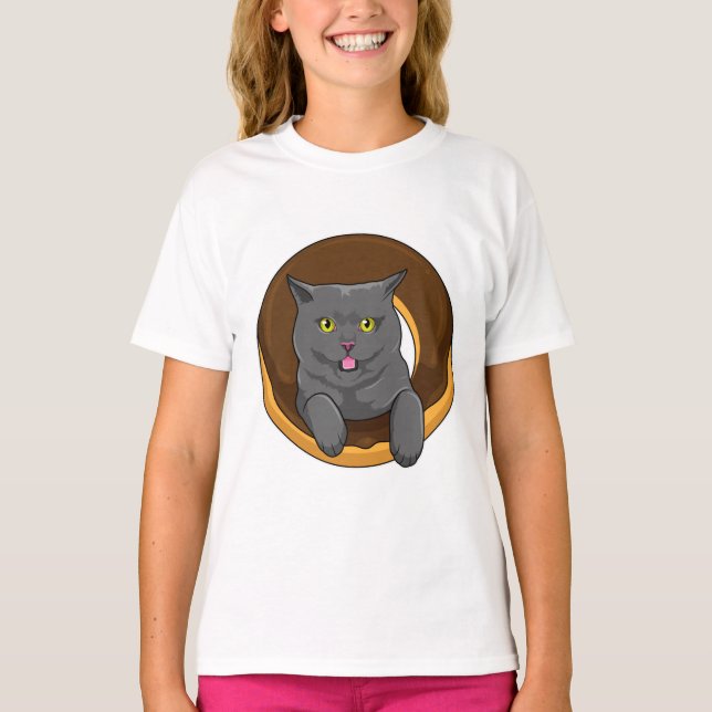 Katt med Donut T Shirt (Framsida)