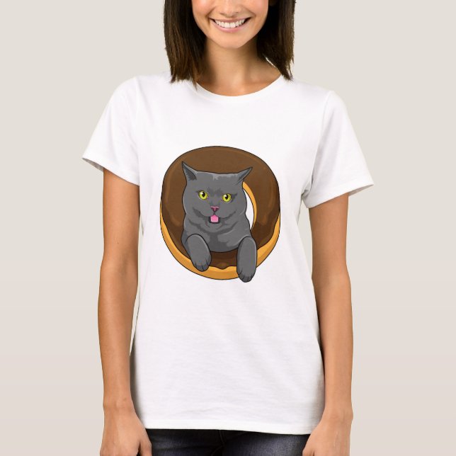 Katt med Donut T Shirt (Framsida)