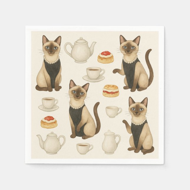 Katt med eftermiddagen Tea Party London England Pappersservett (Framsidan)