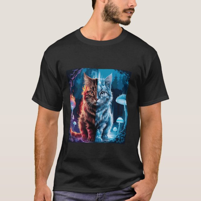 Katt med eld och is elementär kraft Yin Yang Bal T Shirt (Framsida)