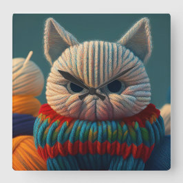 Katt med en "A-huvudattityd" Fyrkantig Klocka