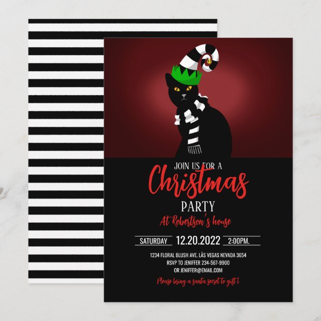 Katt med en fin hatt och Scarf Inbjudningar (Fram/baksida)