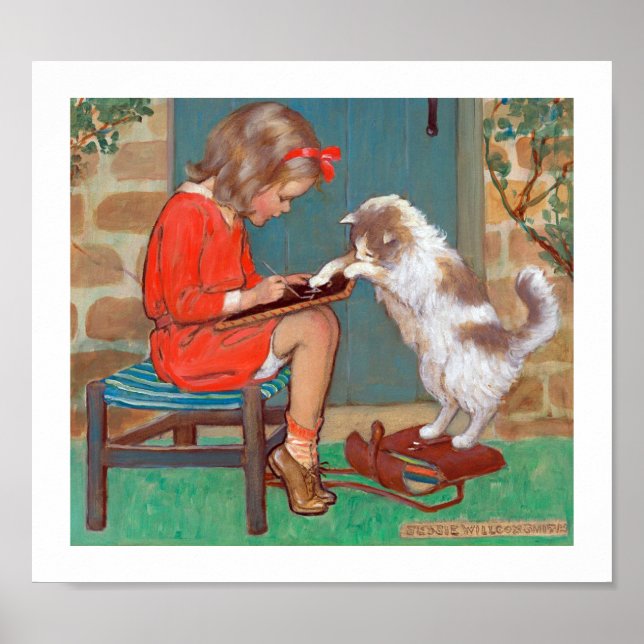 Katt med en flicka, Jessie Willcox Smith Poster (Framsidan)