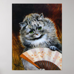 Katt med en japansk fläkt, Louis Wain Poster